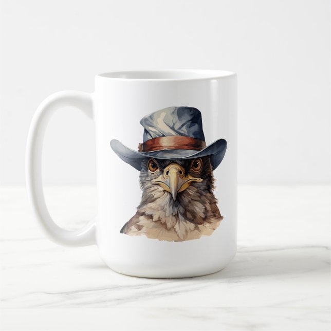 Lönsam duva med cowboyhatt, vattenfärg kaffemugg (Vänster)