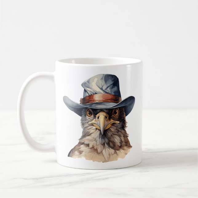 Lönsam duva med cowboyhatt, vattenfärg kaffemugg (Vänster)