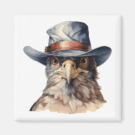 Lönsam duva med cowboyhatt, vattenfärg magnet