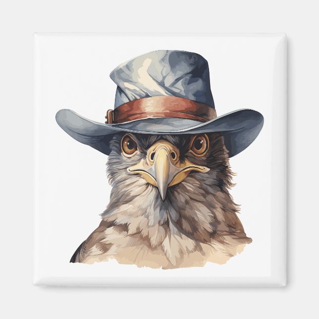 Lönsam duva med cowboyhatt, vattenfärg magnet (Framsidan)