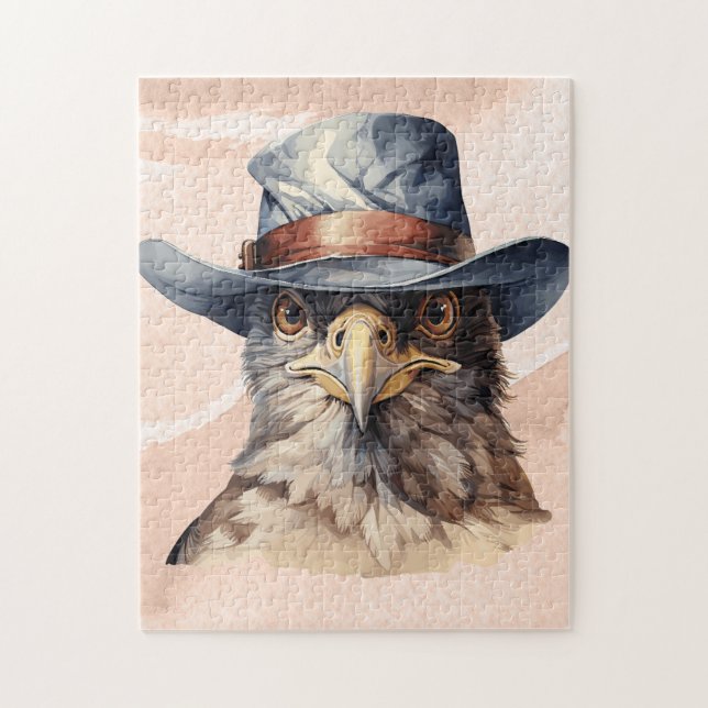 Lönsam duva med cowboyhatt, vattenfärg pussel (Vertikal)
