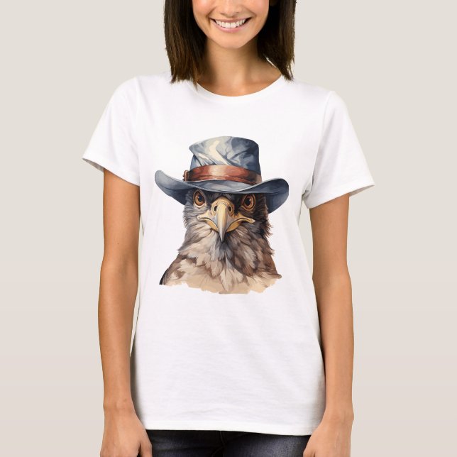 Lönsam duva med cowboyhatt, vattenfärg t shirt (Framsida)