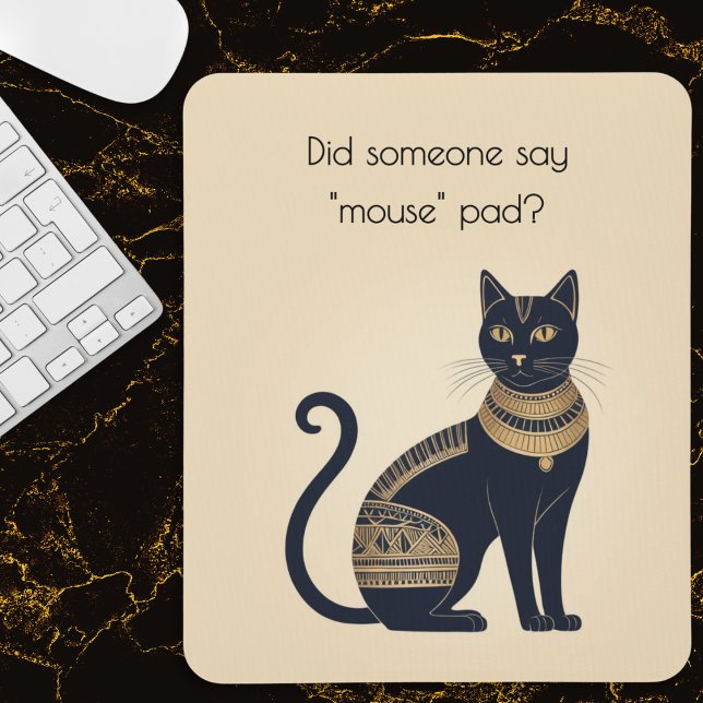 Lönsam egyptisk-Inspired Black Cat Musmatta (A funny mouse pad for cat lovers, with black and faux gold Egyptian cat picture and humorous caption)