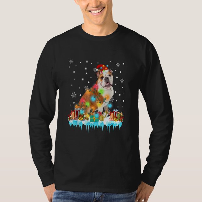 Lönsam engelska Bulldog Hund Träd jul Ljus Xm T Shirt (Framsida)