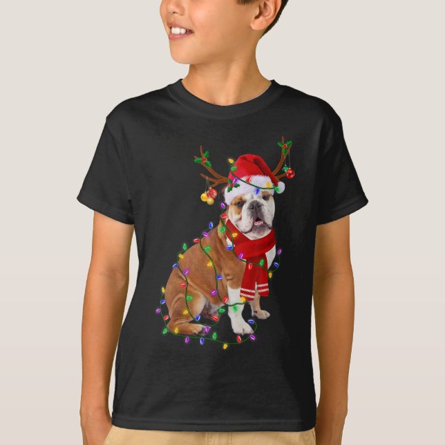 Lönsam engelska Bulldog Hund Träd jul Ljus Xm T Shirt (Framsida)