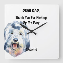 Lönsam engelska Sheepdog Pappa Watercolor Hund Fyrkantig Klocka