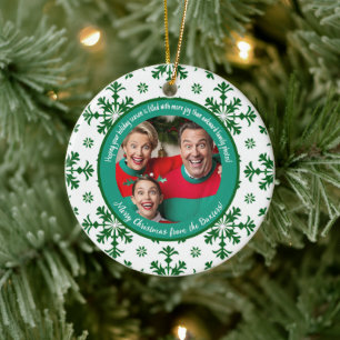 Lönsam familjefoto fylld med Joy Grönt & White Julgransprydnad Keramik