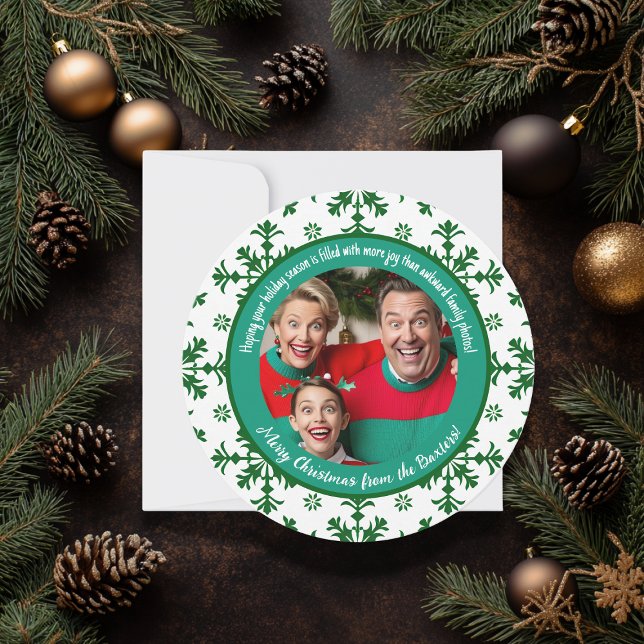 Lönsam familjefoto fylld med Joy Grönt & White Julkort (Skapare uppladdad)