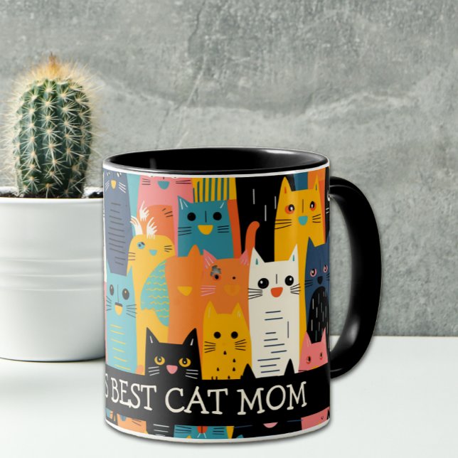 Lönsam färgstark Ansikte World's Best Cat Mamma Mugg (Skapare uppladdad)