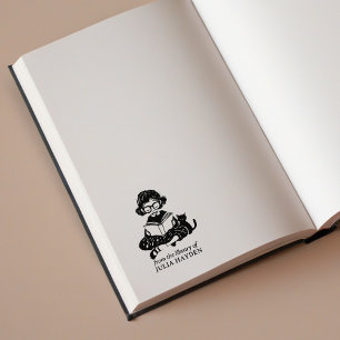Lönsam flicka med Cat Bookplate Stämpel