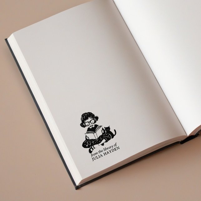 Lönsam flicka med Cat Bookplate Stämpel (Skapare uppladdad)