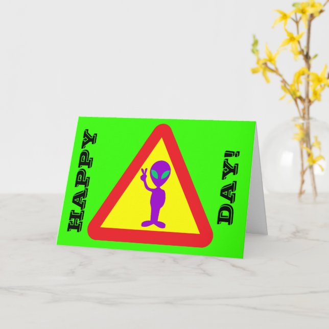 Lönsam födelsedag Alien Lycklig över Backe Kort (Gul blomma)