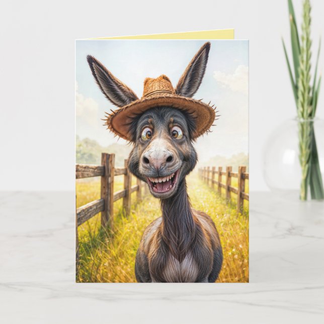 Lönsam födelsedag Donkey Wearing a Hat Kort (Framsida)