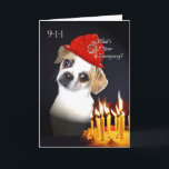 Lönsam födelsedag för gammal Friend Pug Mix Hund Kort<br><div class="desc">En söt pingblandning hund som bär en brandkamphjälm och tittar på en flamma födelsedagskalas finns på det här roliga födelsedagskortet för en gammal vän. Art,  bild och versell copyright © Shoaff Ballanger Studios,  2024.</div>