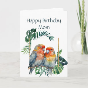 Lönsam födelsedag för parrot par fåglar i Mamma Kort