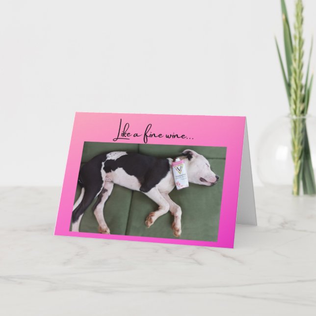Lönsam födelsedag hund med vin box kort (Framsida)