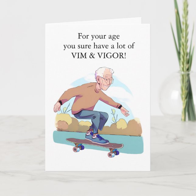 Lönsam födelsedag med Older Male Skateboarder Kort (Framsida)