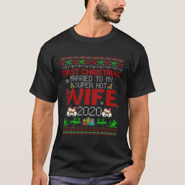 Lönsam första jul gift med min Toppen Hett fru T Shirt (Framsida)
