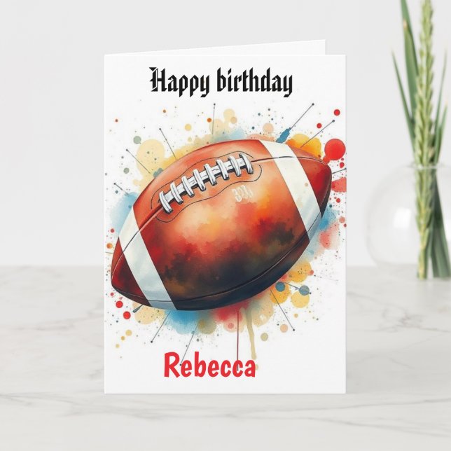 Lönsam fotbollsfärg Splas Birthday Gridiron Kort (Framsida)