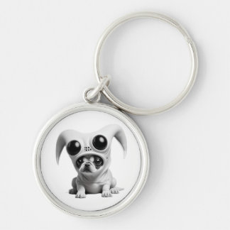 Lönsam främmande hund rund silverfärgad nyckelring