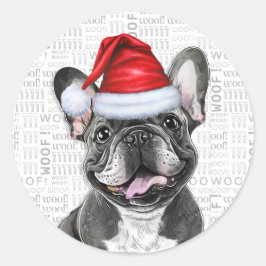Lönsam Fransk Bulldog med Woof Art-jul Runt Klistermärke