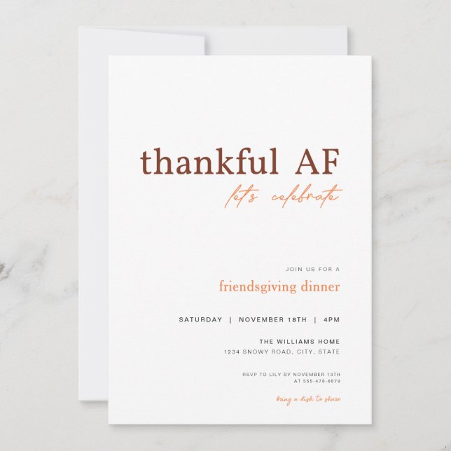 Lönsam Friendsgiving tacksam AF-inbjudan Inbjudningar (Framsida)