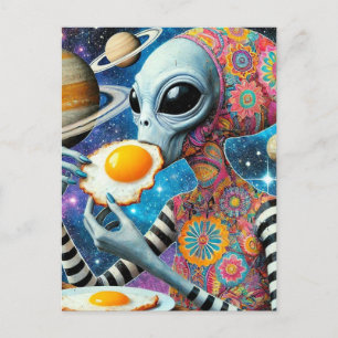 Lönsam Funky Alien Eating Fried Eggs Vykort
