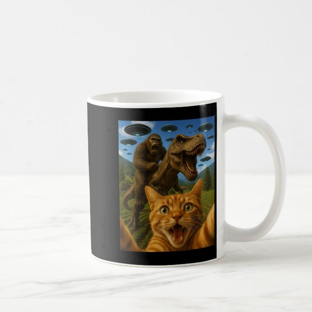 Lönsam grafik- och cattselfie med böjt T-rex Kaffemugg (Höger)
