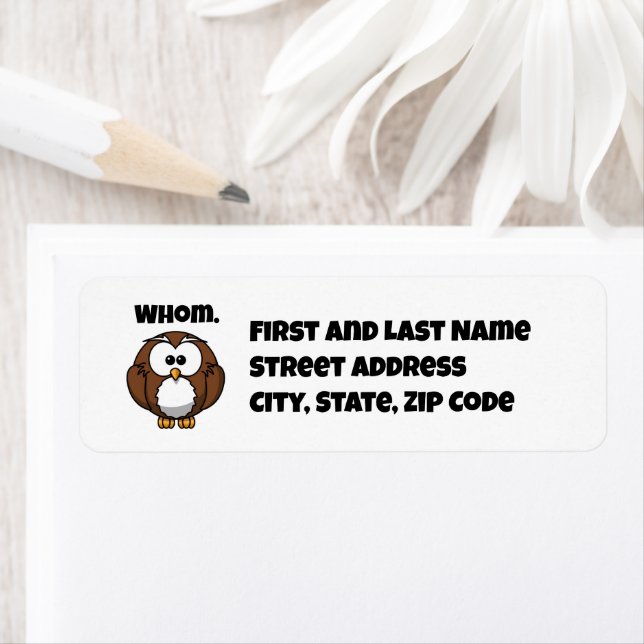 Lönsam Grammar Uggla Tecknad för skrivprogram och  Returadress Etikett (Insitu)