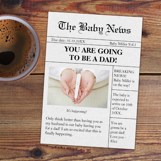 Lönsam Gravid för Make Inbjudningar (funny unique newspaper pregnancy announcement for dad pregnancy reveal to husband)