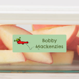 Lönsam groda i en personlig med röd tecknad klistermärke