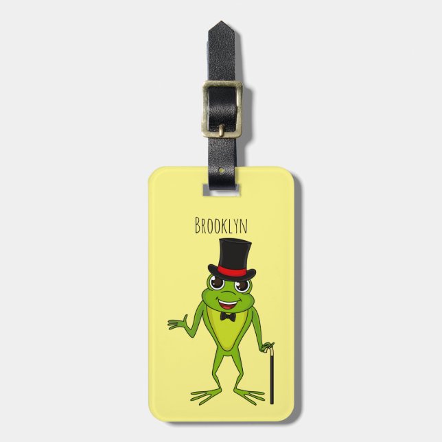Lönsam groda med top hat tecknad bagagebricka (Vertikal Framsida)