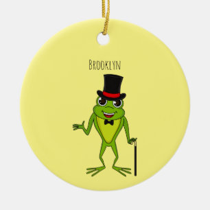 Lönsam groda med top hat tecknad julgransprydnad keramik