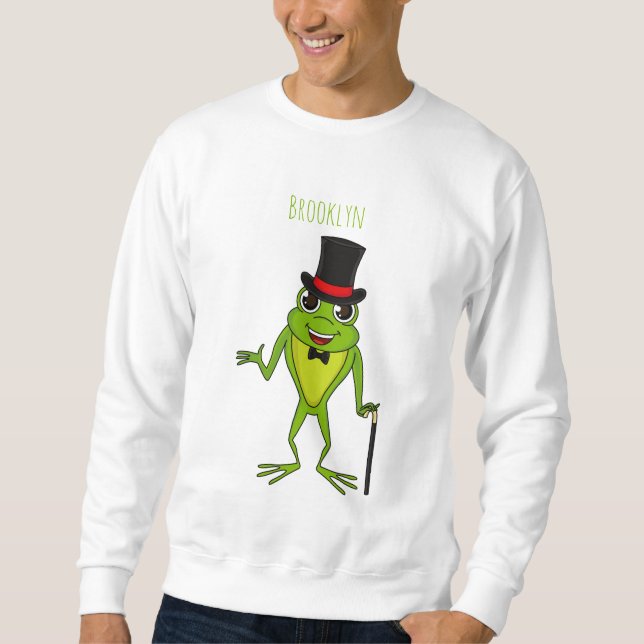 Lönsam groda med top hat tecknad lång ärmad tröja (Framsida)