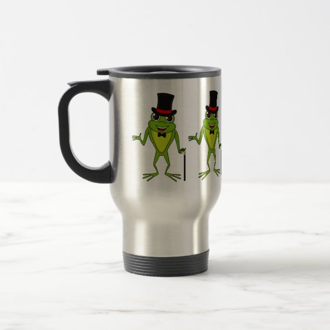 Lönsam groda med top hat tecknad resemugg (Vänster)