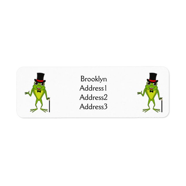 Lönsam groda med top hat tecknad returadress etikett (Framsidan)
