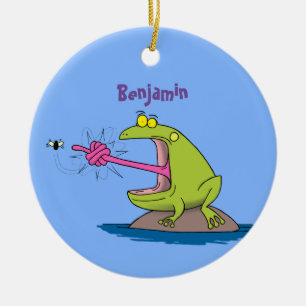 Lönsam groda och fluggroda tecknad julgransprydnad keramik