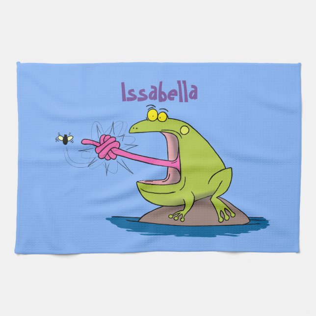 Lönsam groda och fluggroda tecknad kökshandduk (Horisontell)