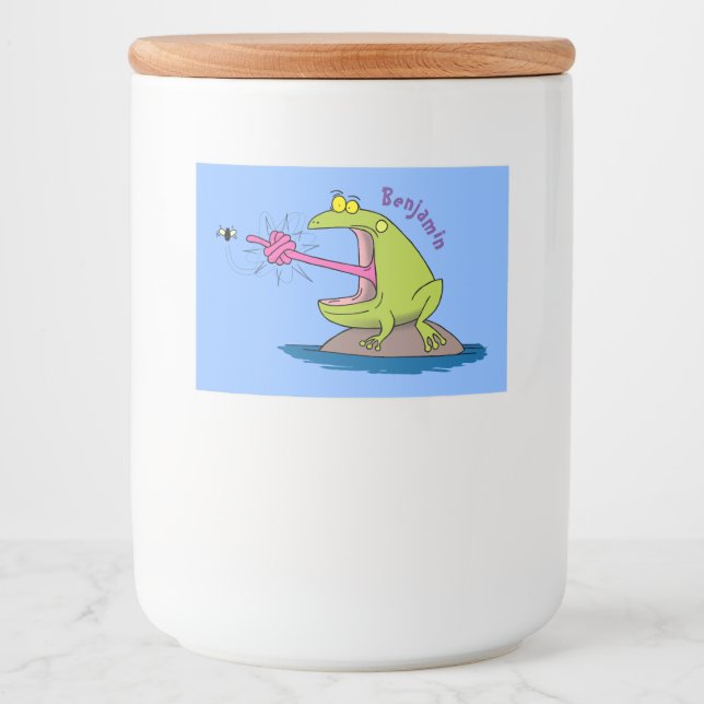 Lönsam groda och fluggroda tecknad mat etiketter (Framsida)