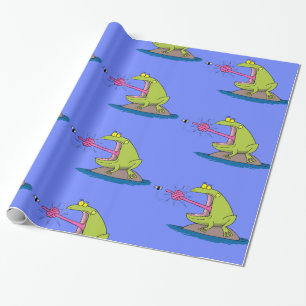 Lönsam grönt groda och flyga tecknad mönster presentpapper