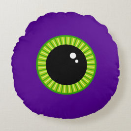 Lönsam Grönt och Lila Monster Eyeball Rund Kudde