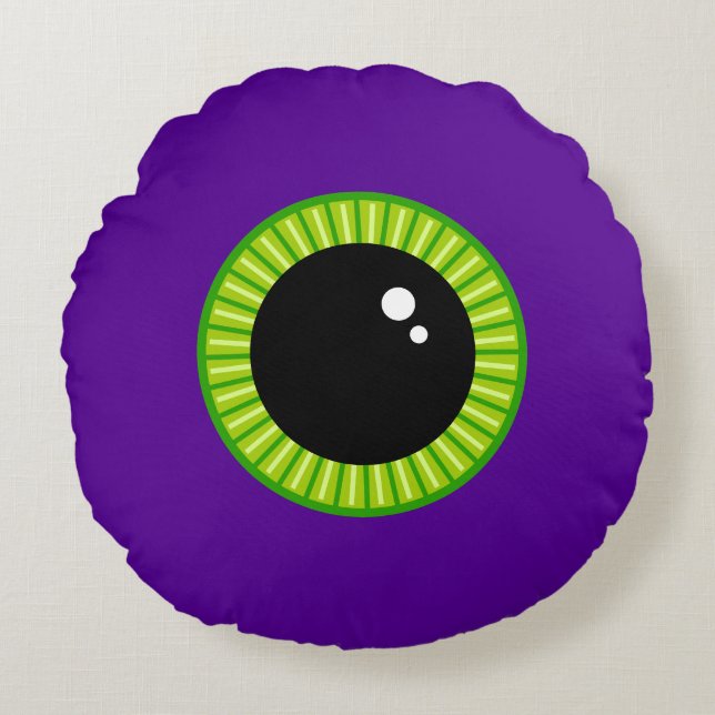 Lönsam Grönt och Lila Monster Eyeball Rund Kudde (Framsidan)