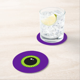 Lönsam Grönt och Lila Monster Eyeball Underlägg Papper Rund