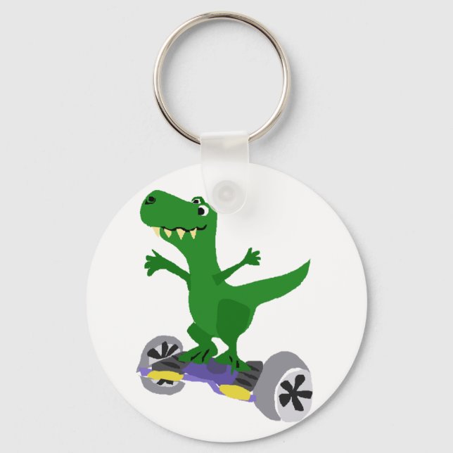 Lönsam Grönt T-Rex Dinosaur på motordrivet skatebo Nyckelring (Framsida)