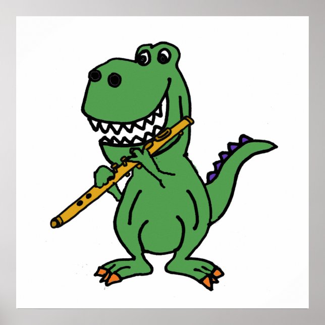 Lönsam Grönt T-rex Dinosaur-uppspelning Flute Poster (Framsidan)