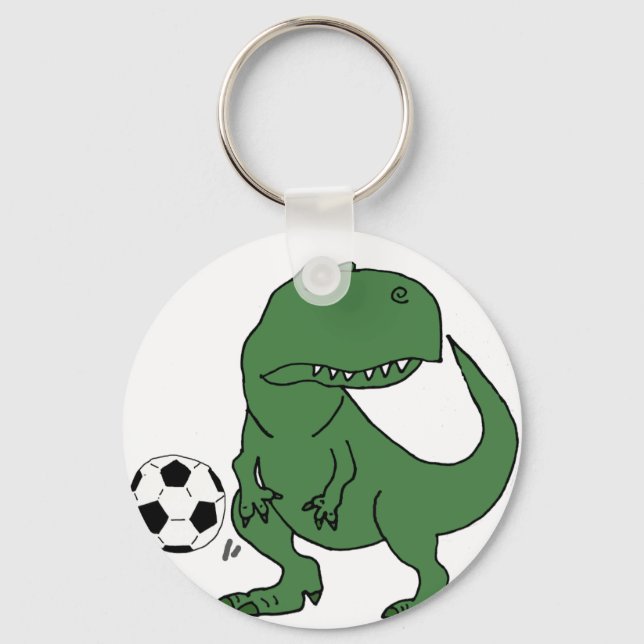 Lönsam Grönt T-rex Dinosaur-uppspelningsfotbollssp Nyckelring (Framsida)