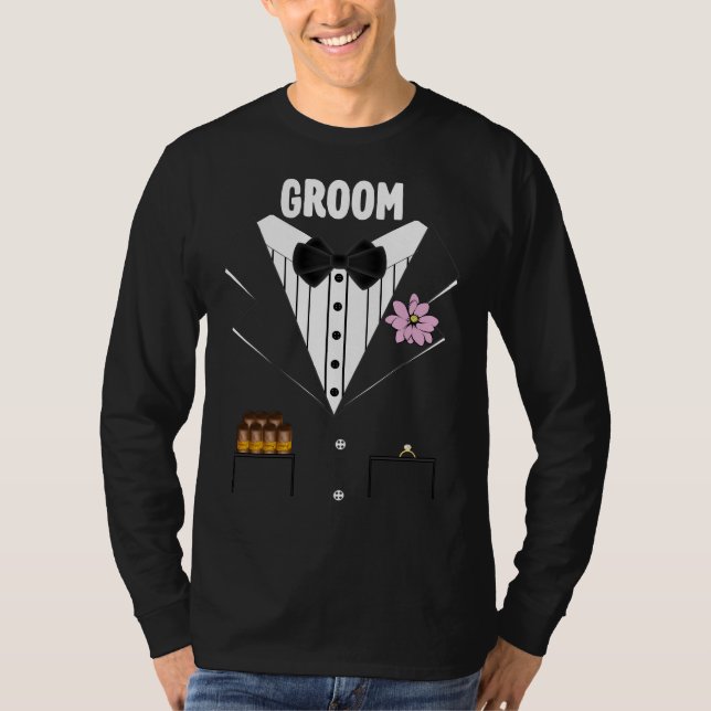 Lönsam Groom Tuxedo med cigarrer och Ring för Brid Tee Shirt (Framsida)