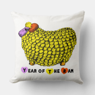 Lönsam Gult Big Ram Chinese Zodiac Birthday SqPi Kudde