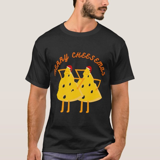 Lönsam Gult Merry Cheesemas med Julafton Hats T Shirt (Framsida)