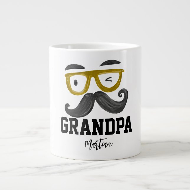 Lönsam gult och mustasch Anpassningsbar Grandpa Jumbo Mugg (Framsidan)
